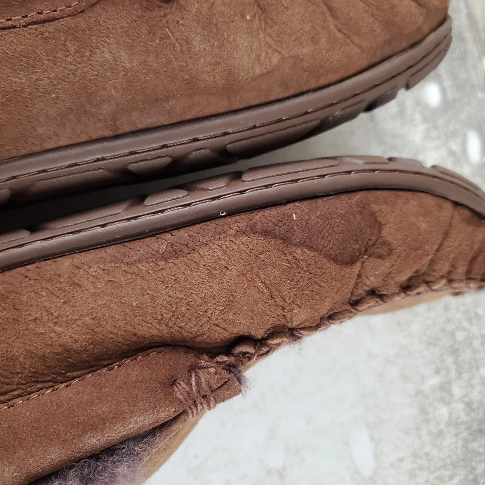 L.L.Bean Wicked Good Venetian Mens Slippers Sz 9 M Brown Suede Shearling Slip On